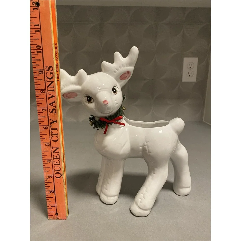 Ceramic Reindeer‎ Planter Retro White Holiday Deer Pot Christmas